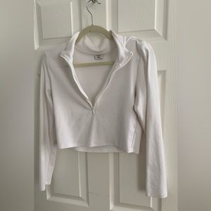 White Cropped Sunday Best Quarter-Zip Top